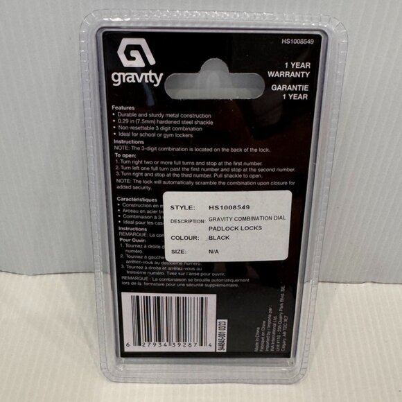 Gravity Combination Dial 3 Digit School/Gym Padlock - NEW - Picture 2 of 2